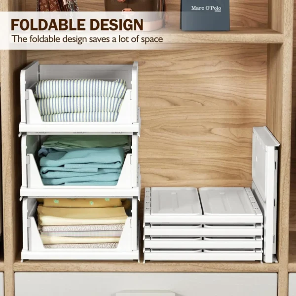 6-Pack Foldable Closet Storage Bins – Stackable Plastic Organizer Boxes for Wardrobe & Cupboard - Image 4