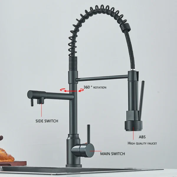 Kitchen Sink Faucet Pull Down Hot and Cold Water Mixer2 Mode Tap with Dual Spout 360 Rotation Flexible Deck Mounted - Image 10
