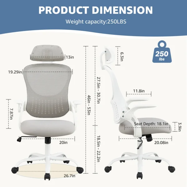 JHK Ergonomic Office Chair – Executive Mesh Swivel Chair with Armrests & Wheels - Image 3