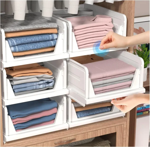 6-Pack Foldable Closet Storage Bins – Stackable Plastic Organizer Boxes for Wardrobe & Cupboard