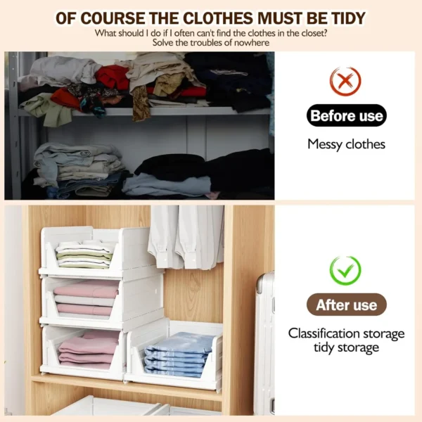 6-Pack Foldable Closet Storage Bins – Stackable Plastic Organizer Boxes for Wardrobe & Cupboard - Image 6