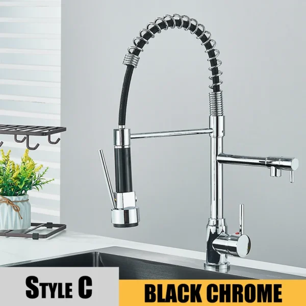 Kitchen Sink Faucet Pull Down Hot and Cold Water Mixer2 Mode Tap with Dual Spout 360 Rotation Flexible Deck Mounted - Image 8