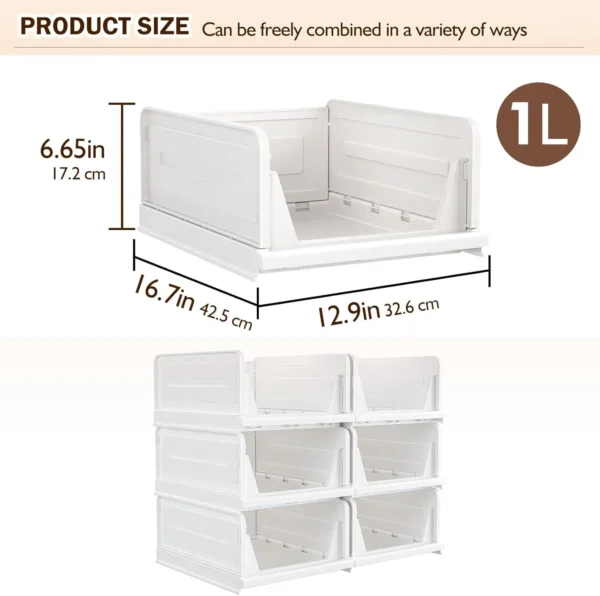 6-Pack Foldable Closet Storage Bins – Stackable Plastic Organizer Boxes for Wardrobe & Cupboard - Image 3