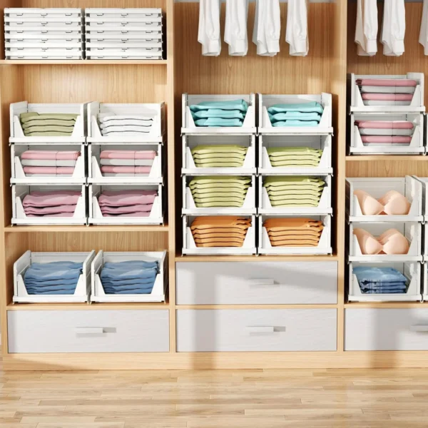 6-Pack Foldable Closet Storage Bins – Stackable Plastic Organizer Boxes for Wardrobe & Cupboard - Image 2