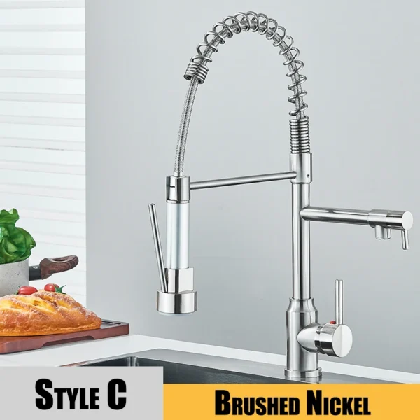 Kitchen Sink Faucet Pull Down Hot and Cold Water Mixer2 Mode Tap with Dual Spout 360 Rotation Flexible Deck Mounted - Image 6