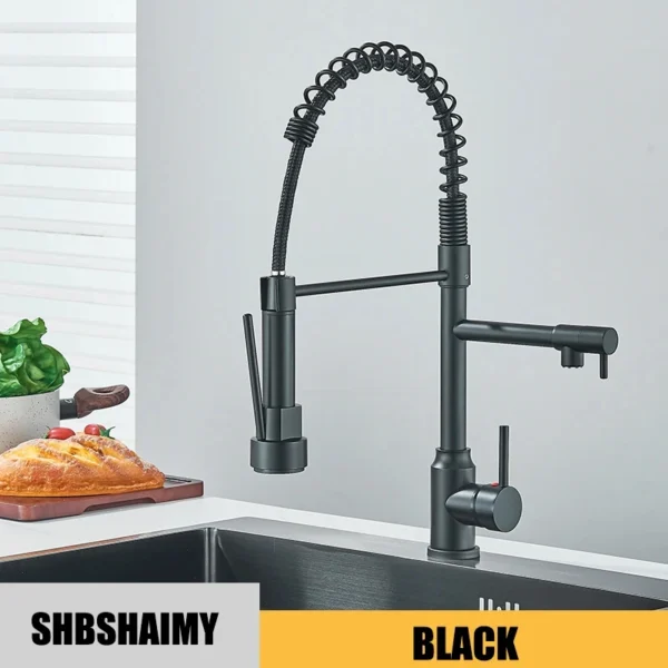 Kitchen Sink Faucet Pull Down Hot and Cold Water Mixer2 Mode Tap with Dual Spout 360 Rotation Flexible Deck Mounted - Image 15