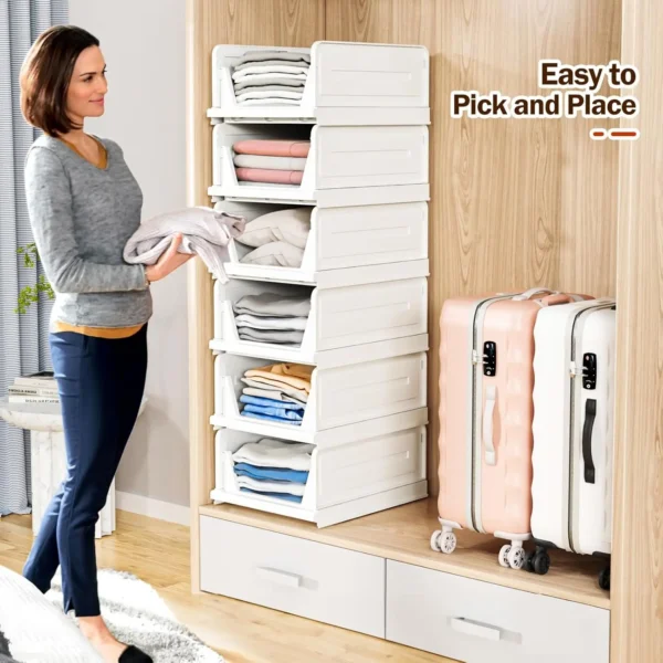 6-Pack Foldable Closet Storage Bins – Stackable Plastic Organizer Boxes for Wardrobe & Cupboard - Image 5