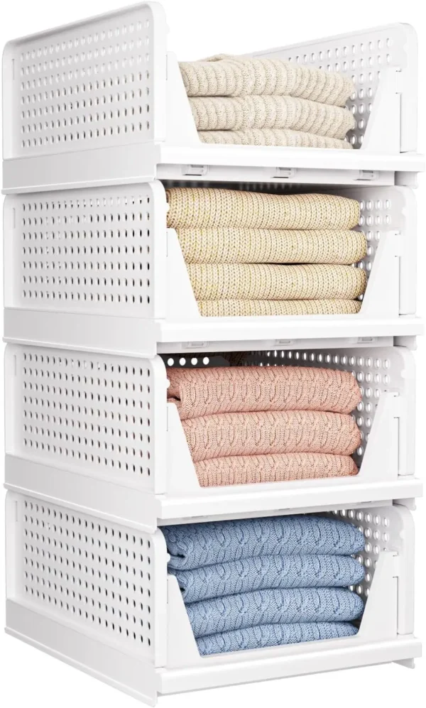 6-Pack Foldable Closet Storage Bins – Stackable Plastic Organizer Boxes for Wardrobe & Cupboard - Image 7