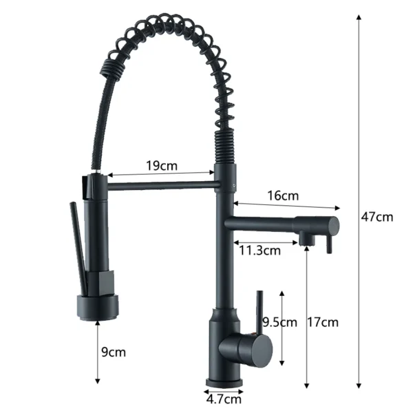 Kitchen Sink Faucet Pull Down Hot and Cold Water Mixer2 Mode Tap with Dual Spout 360 Rotation Flexible Deck Mounted - Image 13