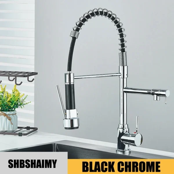Kitchen Sink Faucet Pull Down Hot and Cold Water Mixer2 Mode Tap with Dual Spout 360 Rotation Flexible Deck Mounted - Image 17