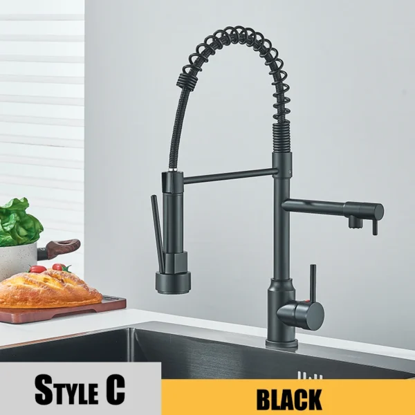Kitchen Sink Faucet Pull Down Hot and Cold Water Mixer2 Mode Tap with Dual Spout 360 Rotation Flexible Deck Mounted - Image 7